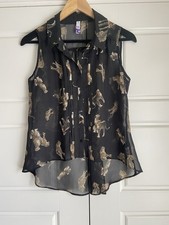 Women’s H By Henry Holland Cheetah Pattern Sleeveless Sheer Black Shirt
