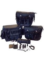 Harley Davidson Style Bike Saddlebags & Handlebar Tool Bag,black Studs & Tassels