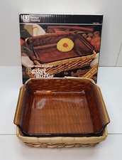 ANCHOR HOCKING HARVEST AMBER BASKET BUFFET AMBER GLASS SQUARE CAKE OVEN DISH 70s