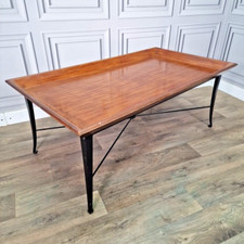 Danish Inspired Mid Century Modern Wood Metal Lipped Coffee Side Table - Retro