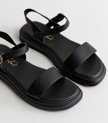 Wide fit black faux leather - black,