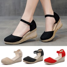Ladies Sandals Summer Espadrilles Ladies Beach Work Closed Toe Ankle Strap Size
