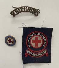 VINTAGE OLD  THREE RED CROSS BADGES CLOTH METAL