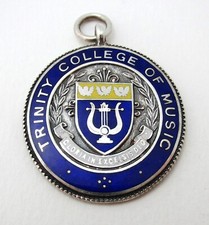 Vintage Trinity College of Music Sterling Silver Enamel Watch Fob Medal Pendant