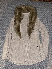 Womens FIRETRAP cardigan faux fur trim Size 12 Cream & Gold Knit Pockets (65)