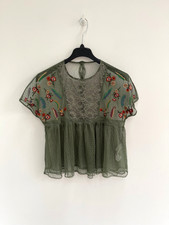 Zara Top Blouse Green Lace