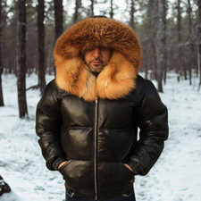 Men’s Black Leather Puffer