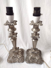 1950s Candlestick Design Table Lamps Candlestick Lamps Silver Plate Pair Vintage