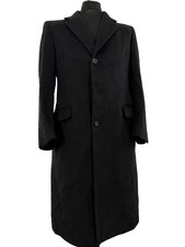 Pierre Cardin Overcoat S 36 in Black Wool Made in USA Collared vintage 1980s