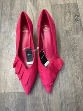 BNWT Next hot pink size 5 kitten heel textile court shoe frill front  - CG W15