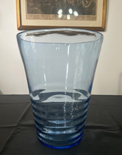 Vintage Large Whitefriars Blue Ribbed Glass Vase 12”/30CM Tall
