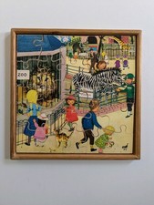 Vintage Wooden Frame Tray Children's Wooden Jigsaw Puzzle 25 Pieces Zoo Theme 
