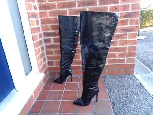 Wide fit black shiny croc - wide, pu