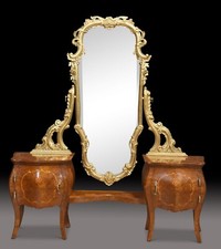 Italian Giltwood & Figured Walnut Dressing Mirror – Rococo Style