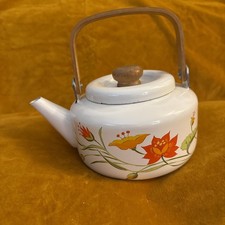 Retro Orange Kettle Caravan Camping Kitchen Xmas 70s 80s Flower Power Kitsch hob