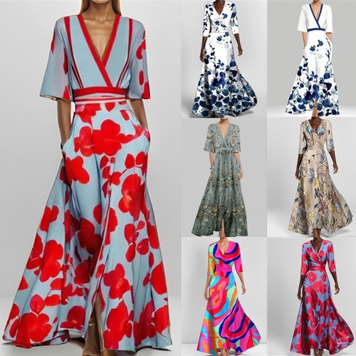 Women pocket neck maxi - pocket, dress