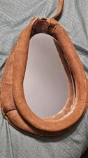 Vintage Mexican Leather Saddle Wall Mirror Rustic Western Suede Oval Handcrafted
