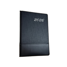 2026 A5 Diary Day a Page with Time Slots Monthly Tabs Black Leatherette Cover