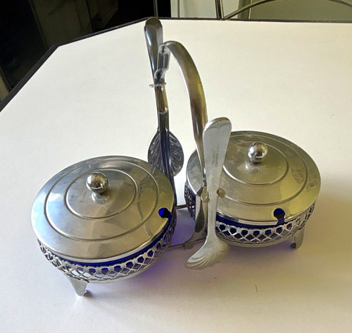 Vintage blue glass sugar - sugar, bowl