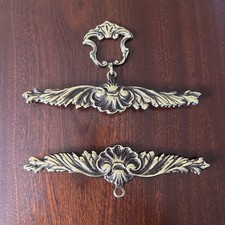 Antique Brass Bell Pull Fittings Ornate Tapestry Hanging Denmark Black Gold F336