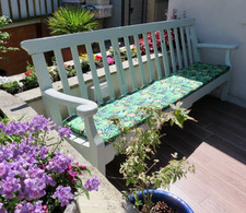 LARGE OUTDOOR GARDEN BENCH with tropical padded seat pad 88.5" Duck egg blue