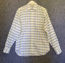 Hartford Mens Shirt Check Slim Fit Plaid Gingham White Yellow Blue Sz Medium VGC