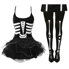 LADIES SKELETON TUTU DRESS HALLOWEEN COSTUME 2024 WOMENS SEXY OUTFIT REDUCED
