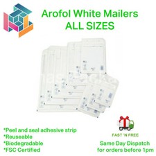 Arofol Genuine White Bubble Jiffy Padded Envelopes Mailers Bags - 11 SIZES!