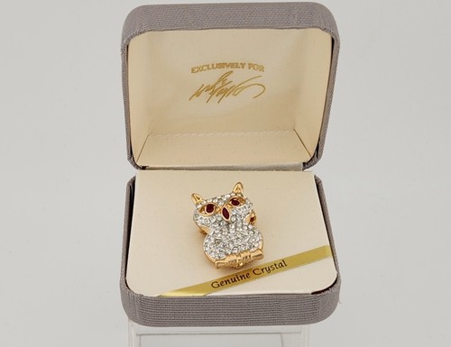 Vtg crystal owl brooch - brooch, by