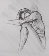 Art, Beautiful Woman Nude Art, Life drawing in Charcoal, ORIGINAL 26x32cm signed