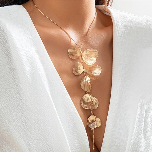 Leaf lariat necklace gold - leaf,