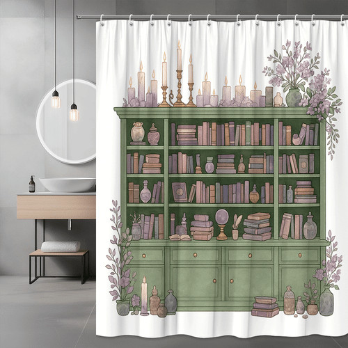 Green bookcase floral shower - floral,
