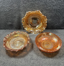 Vintage Job lot Iridescent Marigold Carnival Glass  3 large Bowls