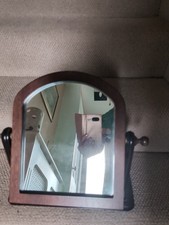 Vintage Small Table top Dark  Oak Mirror On Adjustable Stand