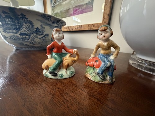 Vtg pixie elf figurines riding - vtg,