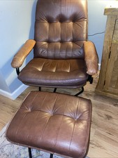 Vintage Unico Danish Mid Century Brown Recliner Chair and Footstool