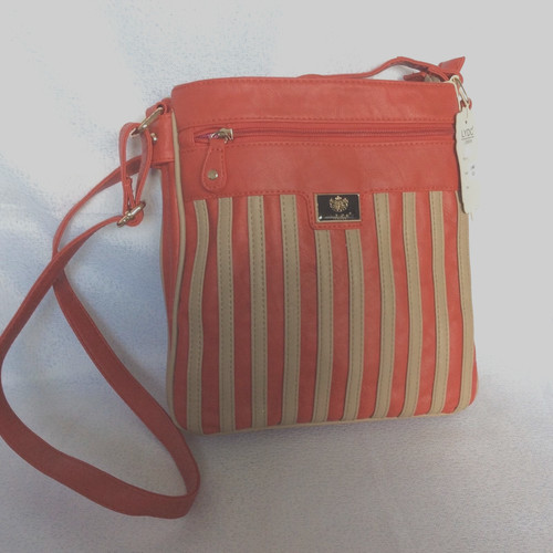 Red and beige - and, handbag