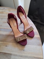 TK Maxx Definitions Womens Burgandy Sparkle Summer Heel Shoes Size 7 Great cond