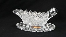 Glass Sauce Boat and Drip Dish Set with Diamond Patterned Texture