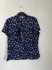 Simon Jersey Blue/Black Polka Dot Blouse With A Bow Details Uk 16