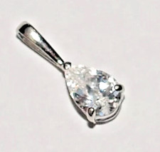 MINIMAL TINY 9CT WHITE GOLD GEM SET TEARDROP PENDANT charm no scrap  0.31g 12mm