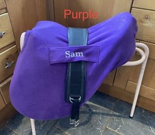 PURPLE Embroidered PERSONALISED SADDLE COVER With GIRTH Loops GP or DRESSAGE