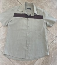 Cedar Wood State Stripe Shirt Men Medium Short Sleeve Brown Collared EUC