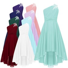 iEFiEL Girls Ruched One Shoulder Wedding Bridesmaid Flower Dresses Pageant Gown