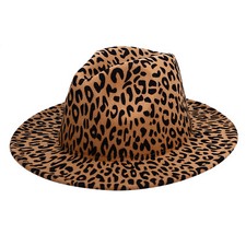 Fashion Leopard Print Wide Brim Felt Fedora Panama Trilby Jazz Hat for Men Women