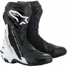 Alpinestars Supertech R Boots Motorbike Motorcycle Sports Track Race Black White