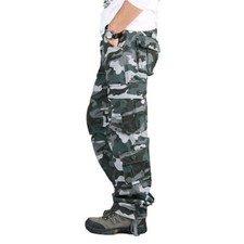 Men's Cargo Trousers 100% Cotton Work Pants Tactical Combat Outdoor Hiking Pant
