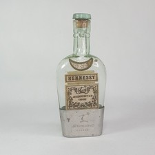 Antique Hennessy Bottle Hip Flask w/ Tumbler & Complete Original Cork Stopper 