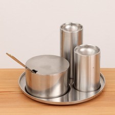 Stelton Arne Jacobsen Cylinda Line Stainless Steel Cruet Set  Denmark vintage