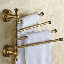Antique Brass Wall Mounted Swivel Towel Rail Holder Bathroom 4 Bar Storage Rack